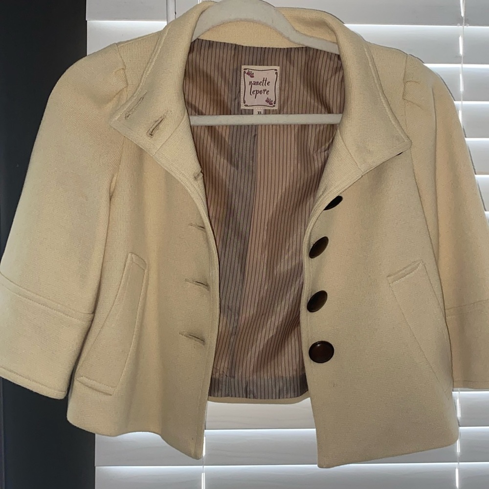 Nanette Lepore Cropped Coquette Jacket cream with brown buttons. Great condition